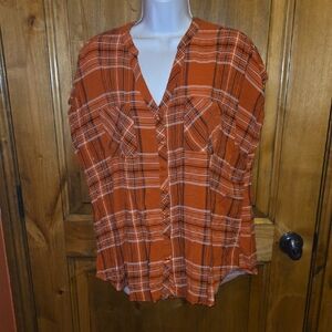 Torrid Orange Plaid Button Down Shirt